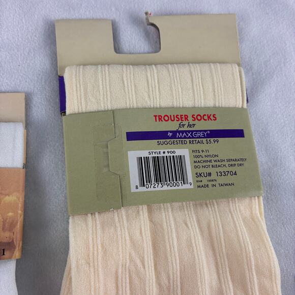 Vintage Dead Stock Ladies Trouser Socks Anklet Sophia Max Grey 9-11 White Cream - Picture 3 of 6